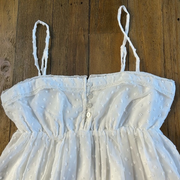 LULUS Essential Sweetness White Swiss Dot Babydoll Mini Dress Cottagecore - Picture 6 of 13